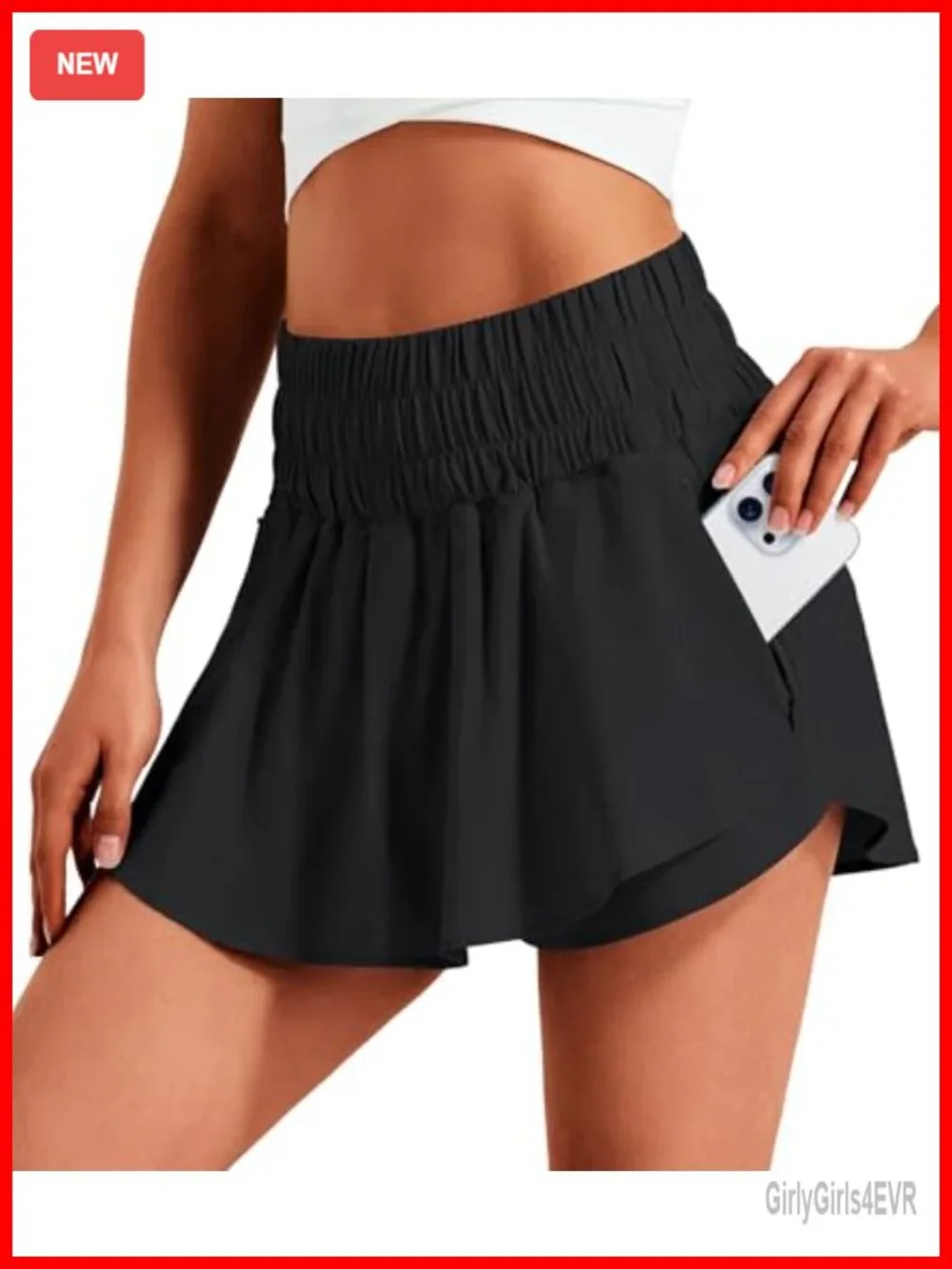 Women's Tennis Skort with 2 Zipper Pockets, High-Waisted Ruffle Skirt Overlay